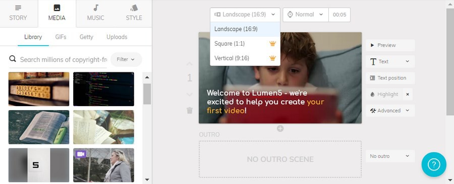 Процесс создания видео в Lumen 5