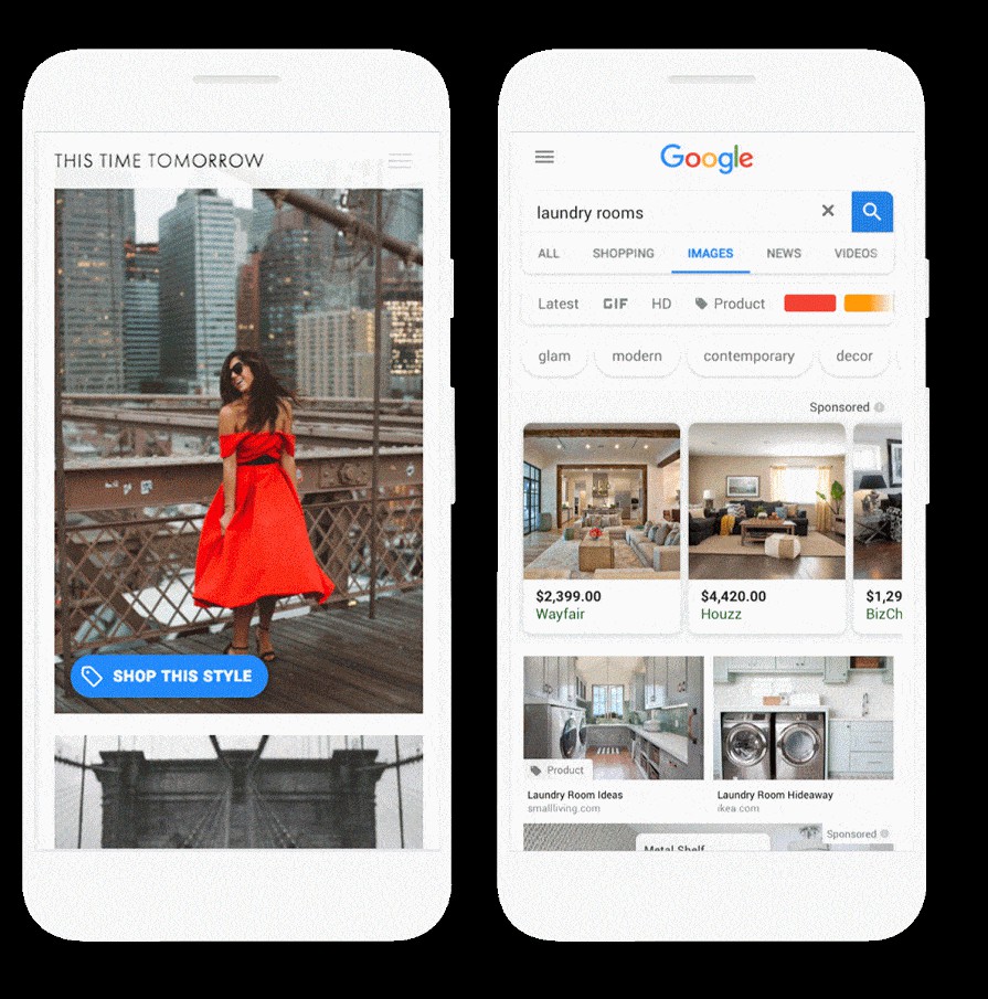 Shoppable-картинки на сайте издателя и в поисковике