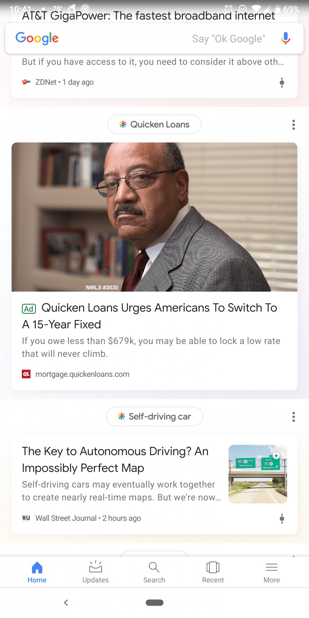 Google тестирует рекламу в ленте Discover